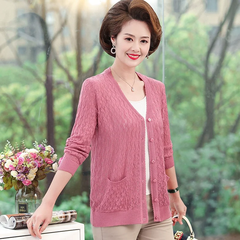 High quality sunscreen knitted cardigan female summer middle-aged woman spring and autumn shawl short thin coat