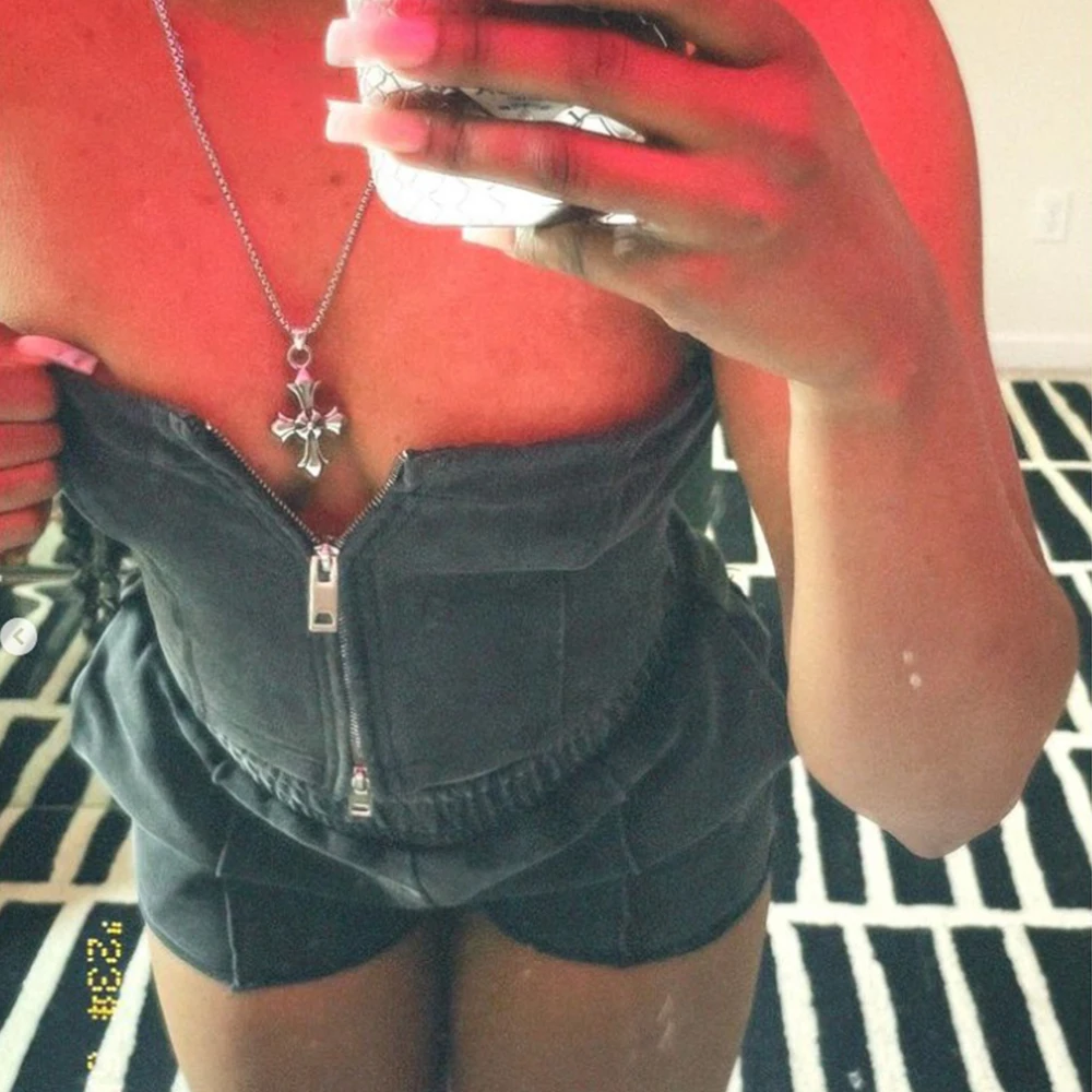 Custom Vintage Tube Top Bodysuit Women Clothing Outfits Acid Washed Two Piece shorts Sets