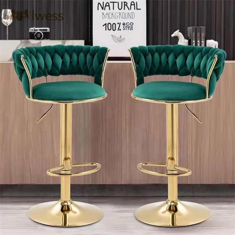 Light Luxury Lift Rotary bar Chair Simple Modern Hotel Front Desk Velvet Personalized Woven Metal Back High