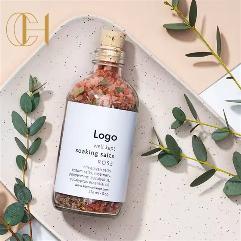 C&H Healing Flower Rose Bath Salts Gift Set Glass Bottle Nature Sea Colorful Bath Salt