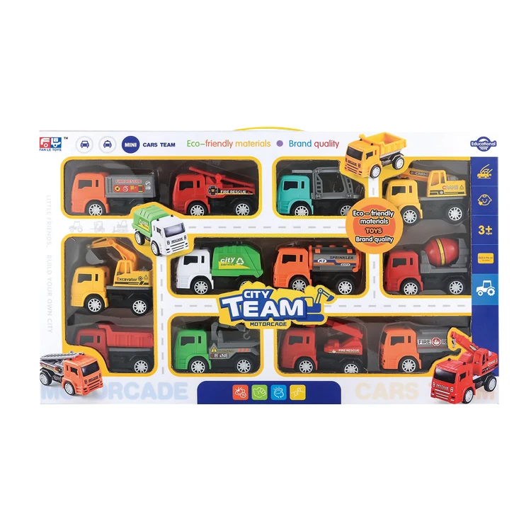 Kids Cars Plastic Excavator Mixer Dumper Model 12 Vehicles Engineering Truck Diecast Toys