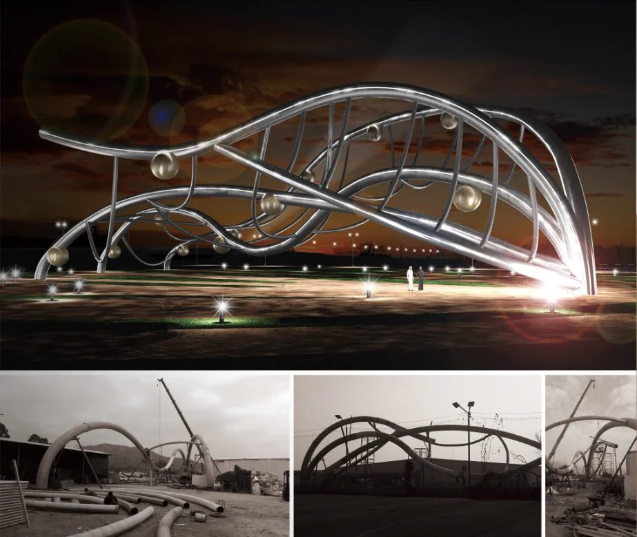 Outdoor metal abstract rose flower sculpture