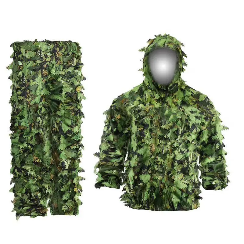 BAIGE Halloween 3d Leafy Ghillie Suit Outdoor Woodland Green Camo Ghillie Costume Jungle Hunting Leaf Ghillie Suit for Mens