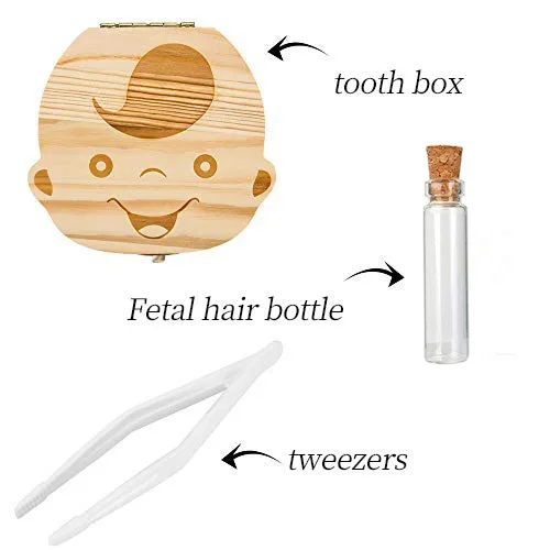 Special Girls Boys Memory Gift Baby Teeth Keepsake Box Wooden Tooth Holder Multilingual Children Tooth Container