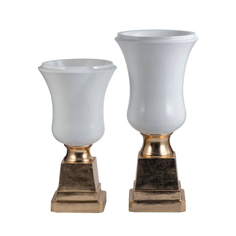 100cm Tall White and Gold Floor Vases For Flowers Home Decor Luxury Trumpet Vase