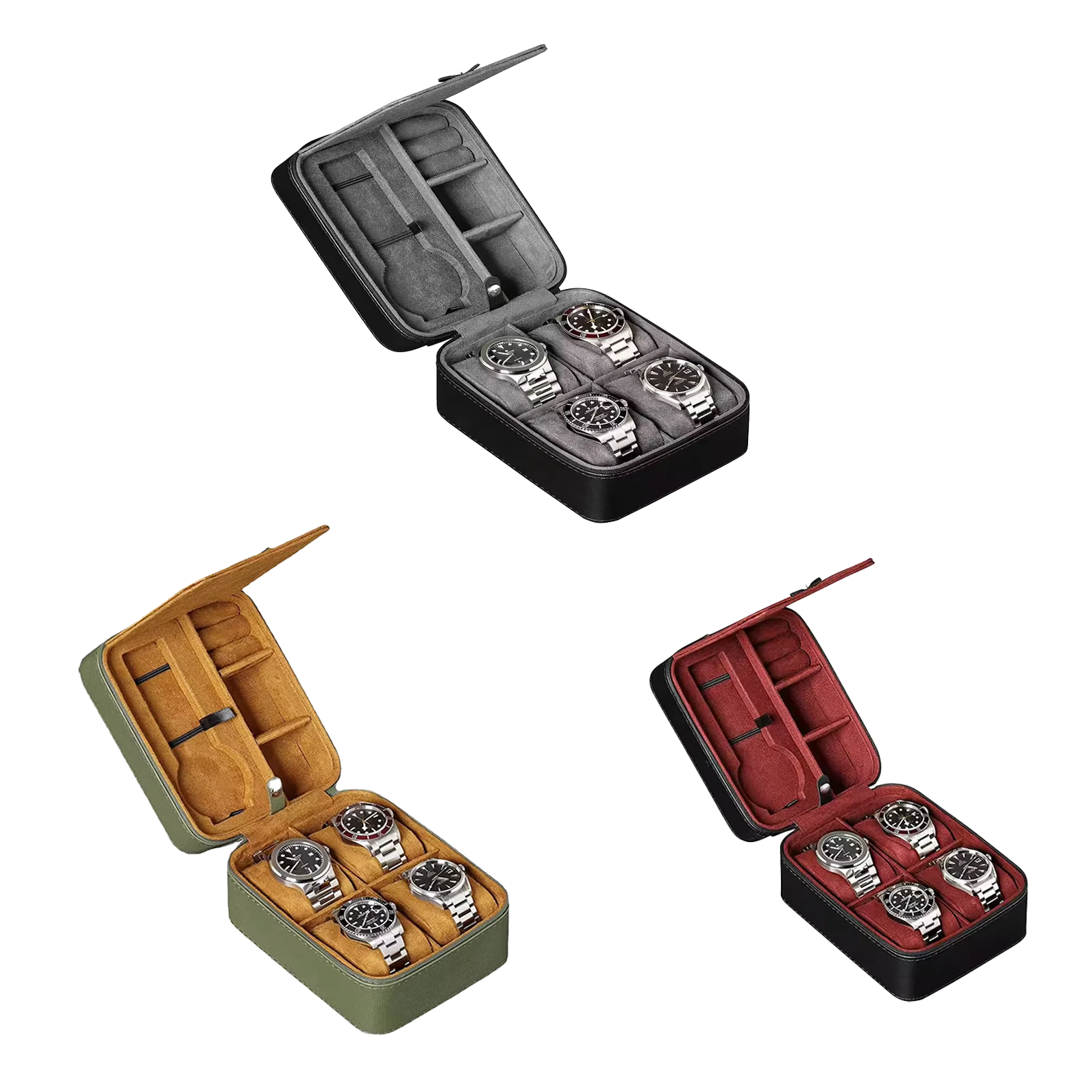 Customized Logo New Arrival Luxury Leather 5 Watch Storage Case Watch Organizer Box With Zipper