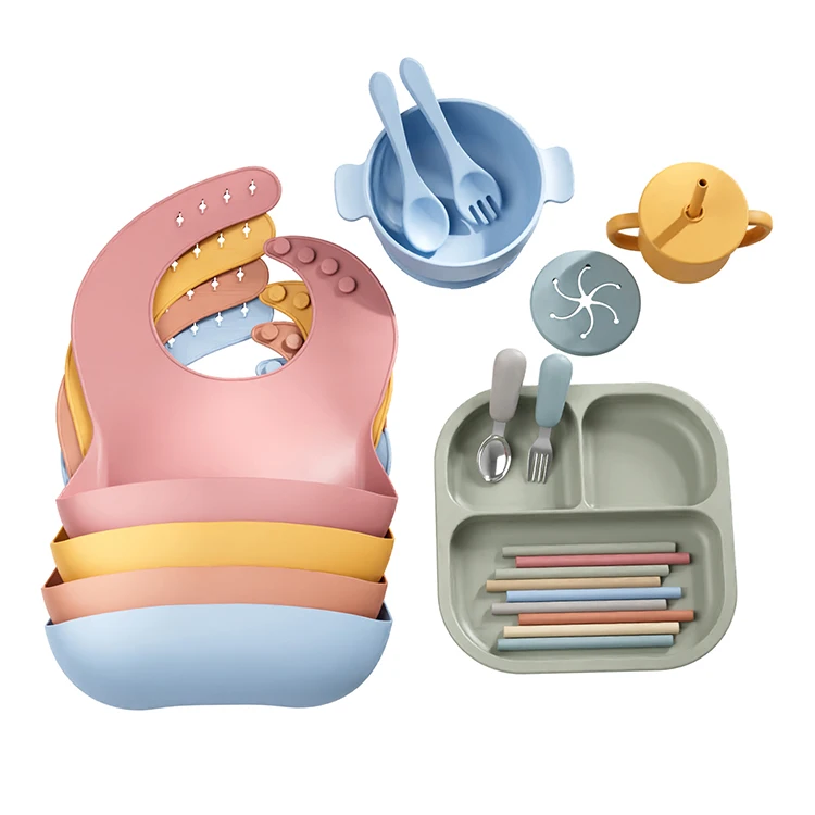 2023 Wholesale Kids Silicon Plate Eating Set Bpa Free Tableware Silicone Baby Feeding Set For Babies