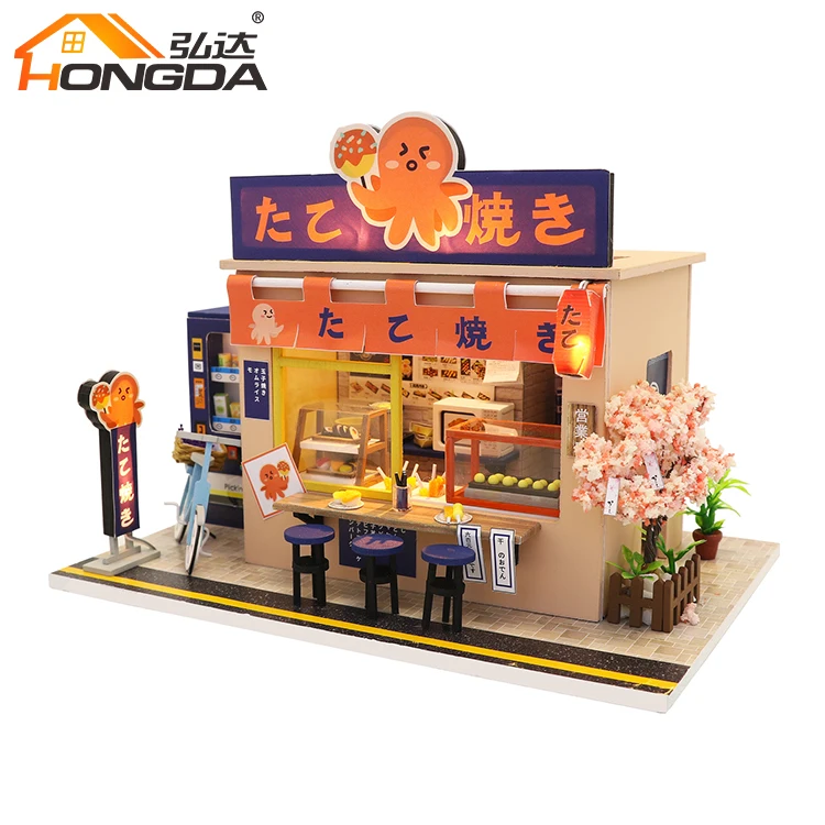 Hongda Hot Sale Mini Wooden Doll House Japanese style Dollhouse MIniature Dollhouse Kit with light