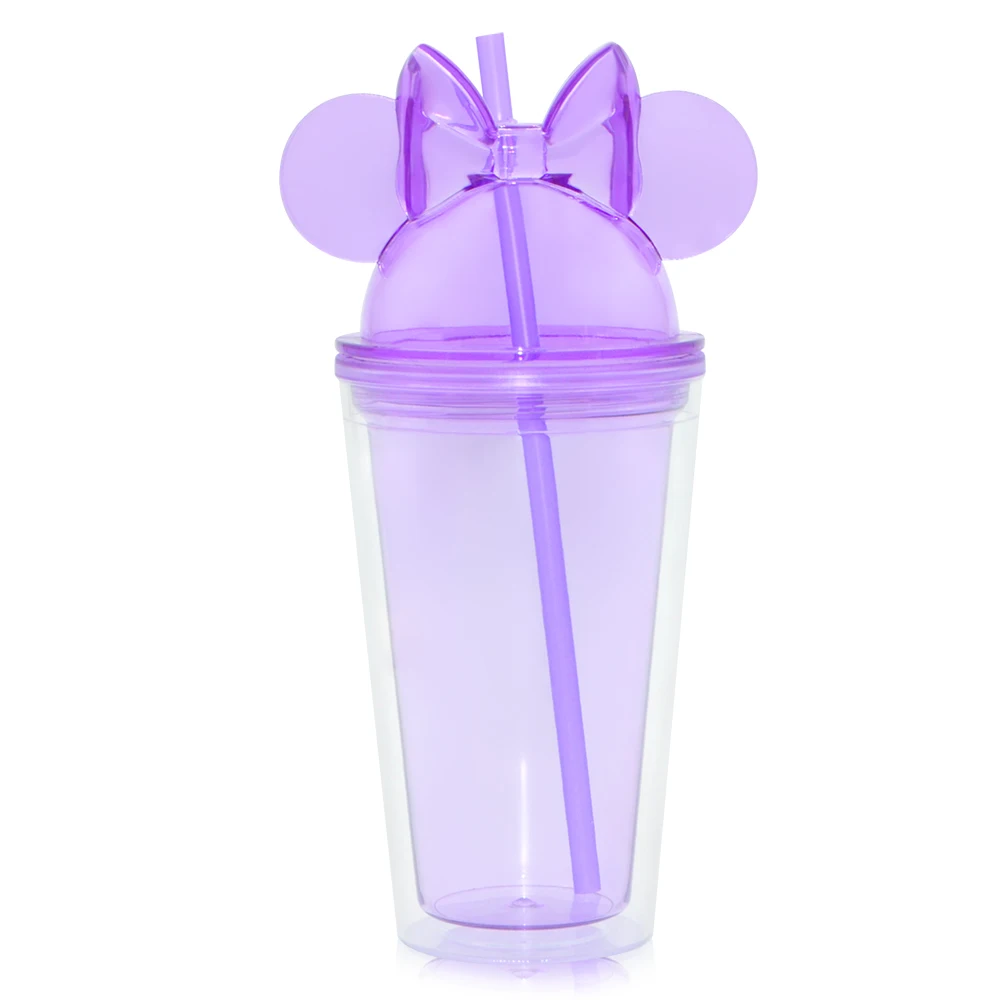 Hot Selling Wholesale Acrylic Plastic Double Wall Clear Drinking Cup Cute Mickey Mouse Water Bottle