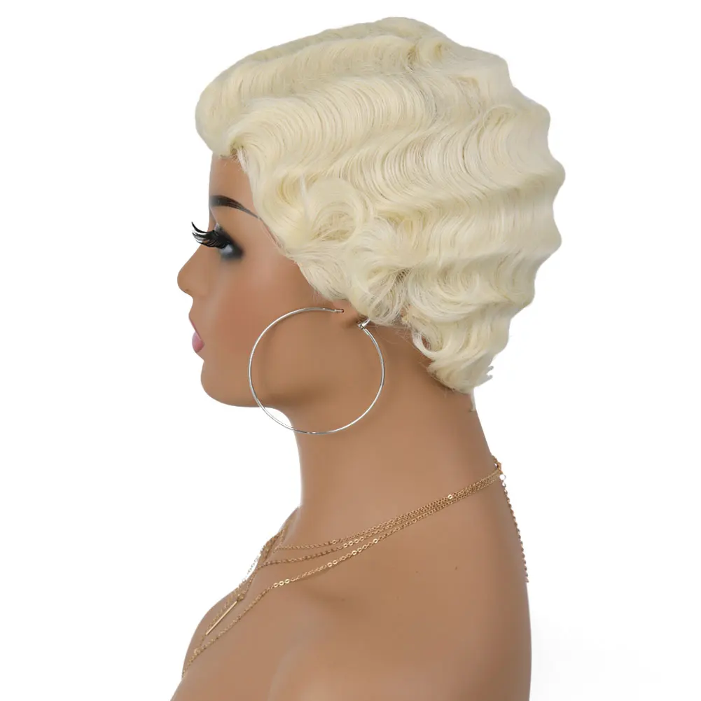 G&T Wig Hot Selling Finger Wave Wig for White and Black Women Short Curly Pixie Cut Wigs for Daily Party Use Heat Resistant