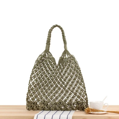 Woven Crochet Beach Bag Wholesale Hollow Out Cotton Rope Knitted Womens Beach Bag