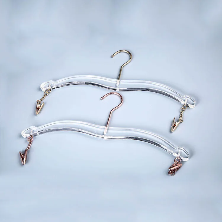 Clear Acrylic Clothes Hanger with Gold Hook Transparent Shirts Dress Hanger with Notches for Lady Kids