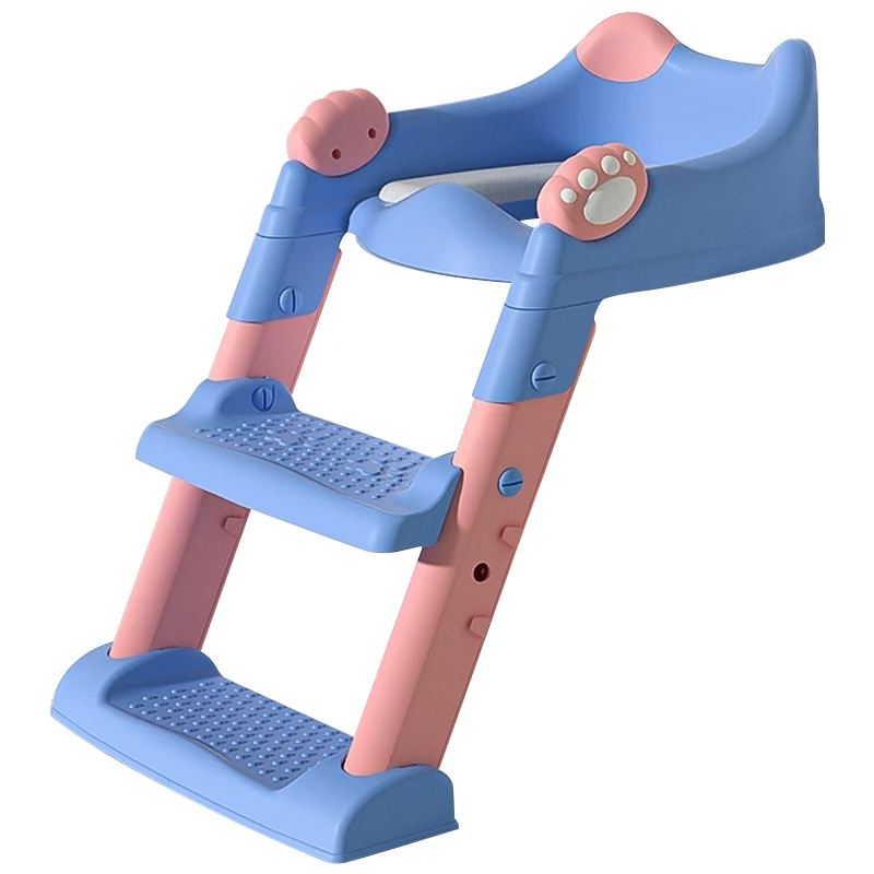 Folding Potty Ladder With Soft PVC Cushion Baby Toilet Trainer Seat Step Stool Collapsible Children Ladder Potty Training