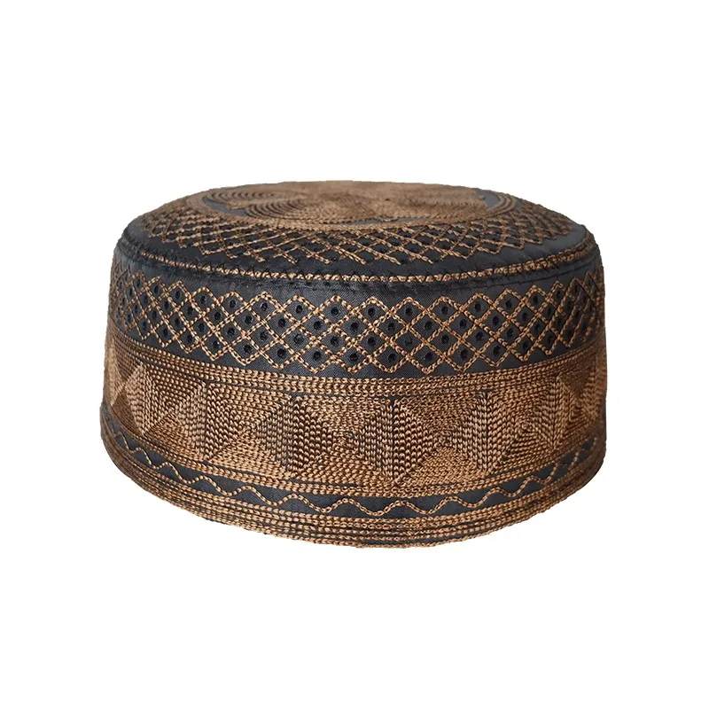Custom Embroidered Adult Muslim Kufi Hat Islamic Printed Flat Top Ethnic Islamic Arab Hat