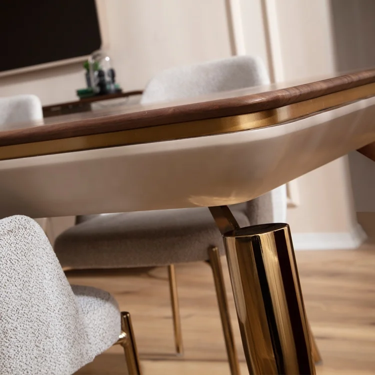 Gold Stainless Steel Rectangle 8 seaters Marble Dining Table Oak Dining Table Turkish Dining Table