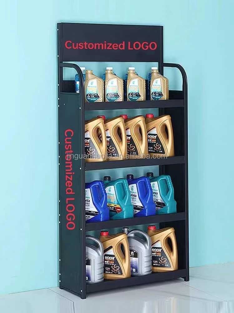 Factory custom durable floor metal engine oil display stand,motor oil display shelf,lubricating oil display rack