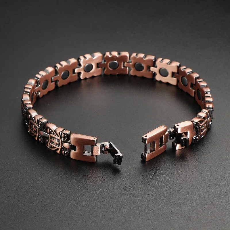 Vintage Fashion Trend Cross Lace Red Copper Magnetic Health Bracelet for Men