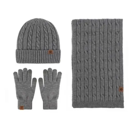 Winter Warm Knitted Sets Knitted Beanie Hat Touchscreen Gloves And Scarf Set Winter Scarf, Hat & Glove Sets For Men Women