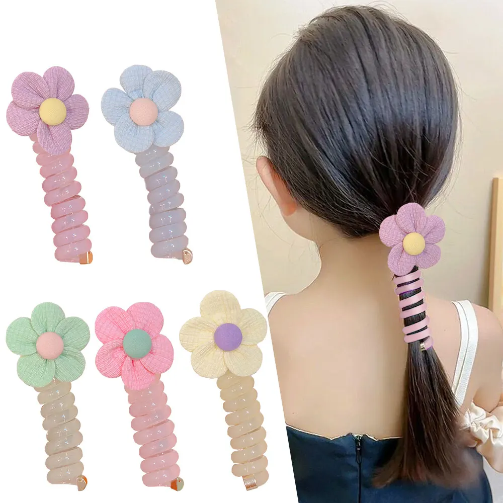 Candy Color Cute Ponytail Telephone Wire Hair Bands For Girls Rubber Hair Ties Bundle Scrunchies Hair Accessories Women Headband