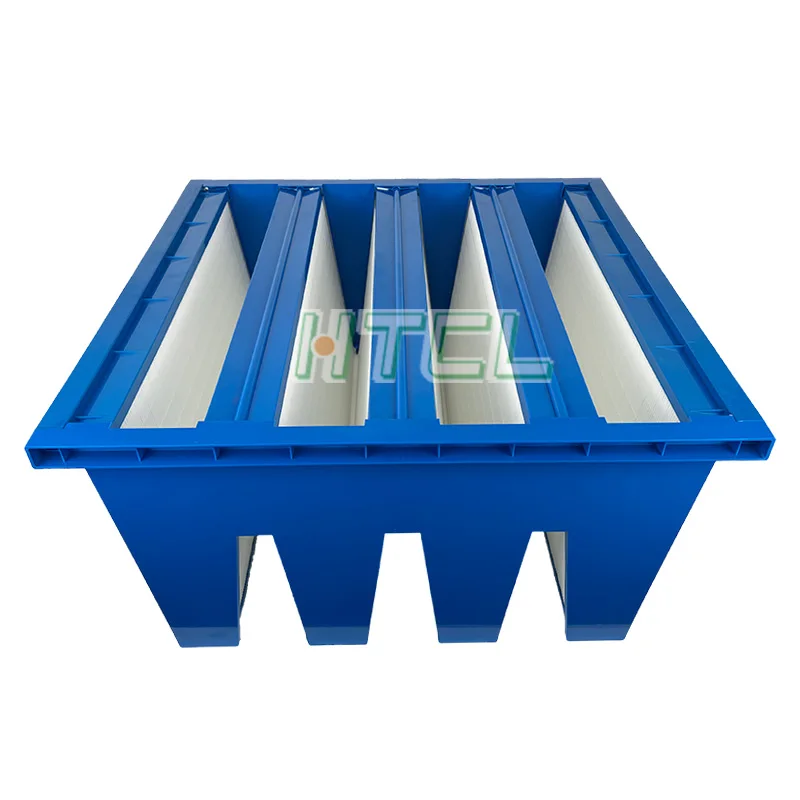 High Quality HEPA Air Filter ABS Plastic Frame Mini Pleat H13 H14 V-Bank HEPA Filter For Dust Collector