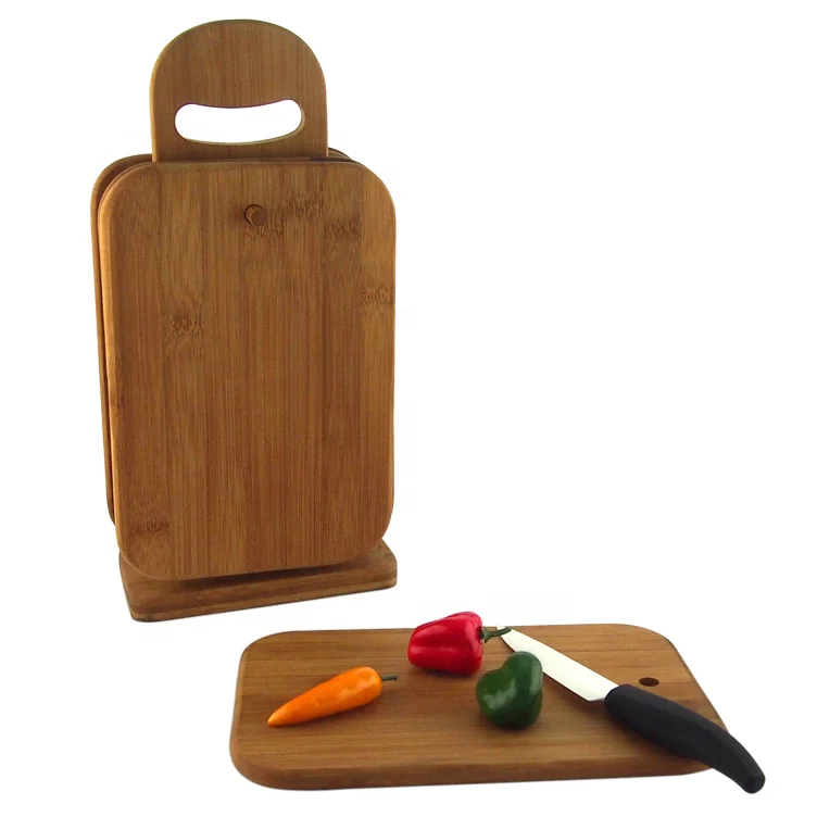 6 Piece Bamboo Cutting Board Sets with Stand Holder for Chopping Cheese, Sandwich, Fruit
