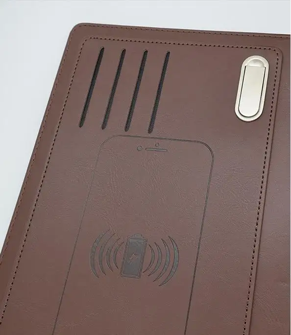Multifunctional Business Notebook A4 Organizer with Fast Mobile Power Wireless Charging PVC Leather Cover for Gifts Diaries