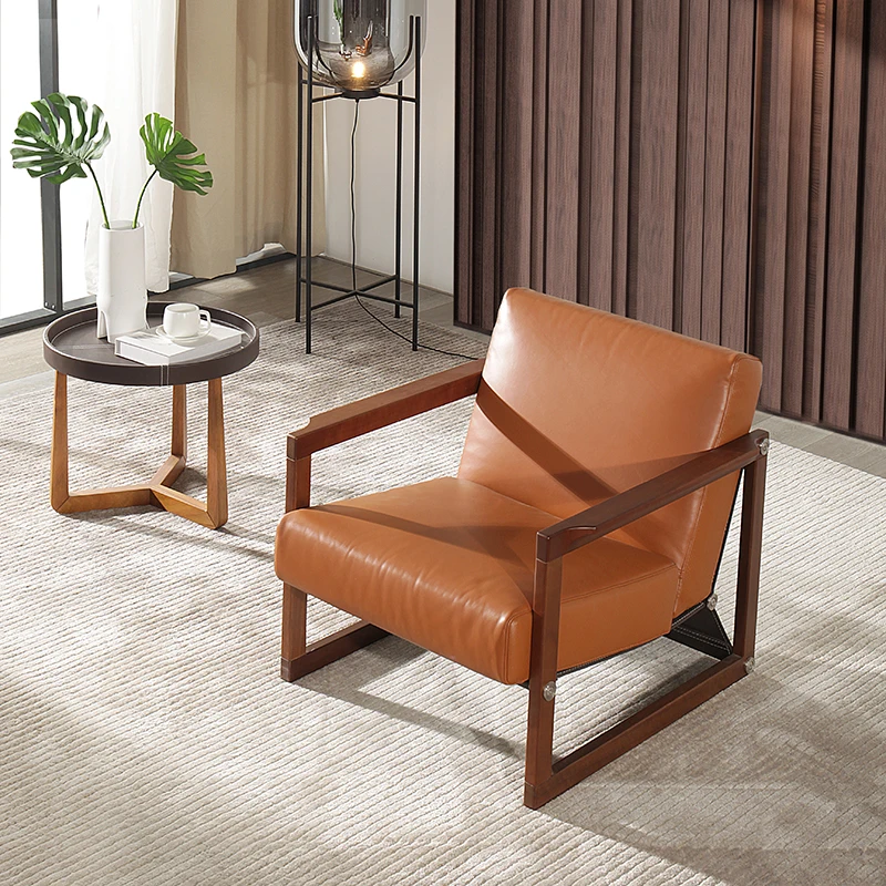 Кресла для гостиной, современная кожаная мебель для кафе в скандинавском стиле, кресла для обеденного дивана с деревянной ручкой, стул с акцентом, кресло для отдыха
