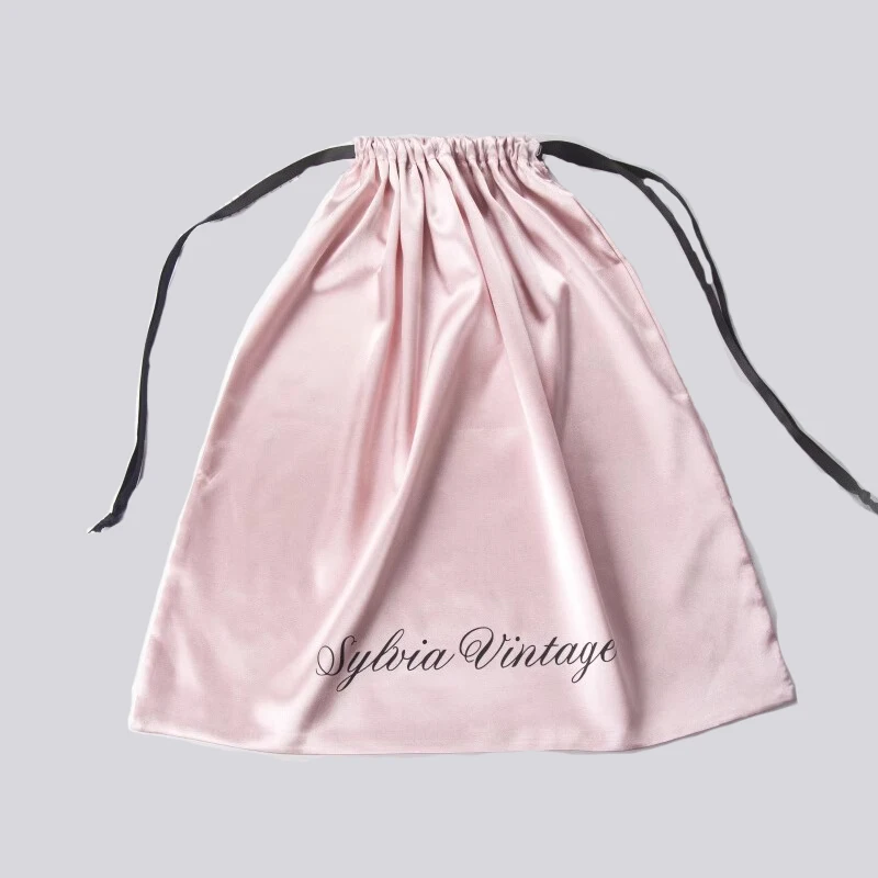 Wholesale Custom Printed Logo Recyclable Biodegrada Small Silk Satin Jewelry Pink Pouch Drawstring Satin Bag