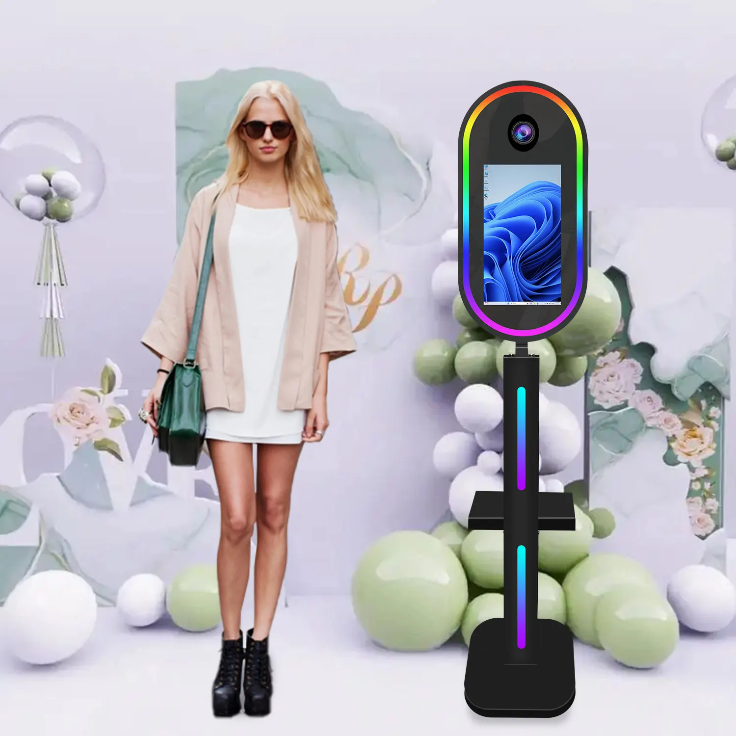 Selfie Oval Mirror Photo Booth Machine 15.6 Inch Lcd Touch Screen With Printer Camera Oval Magic Mirror Photo Booth