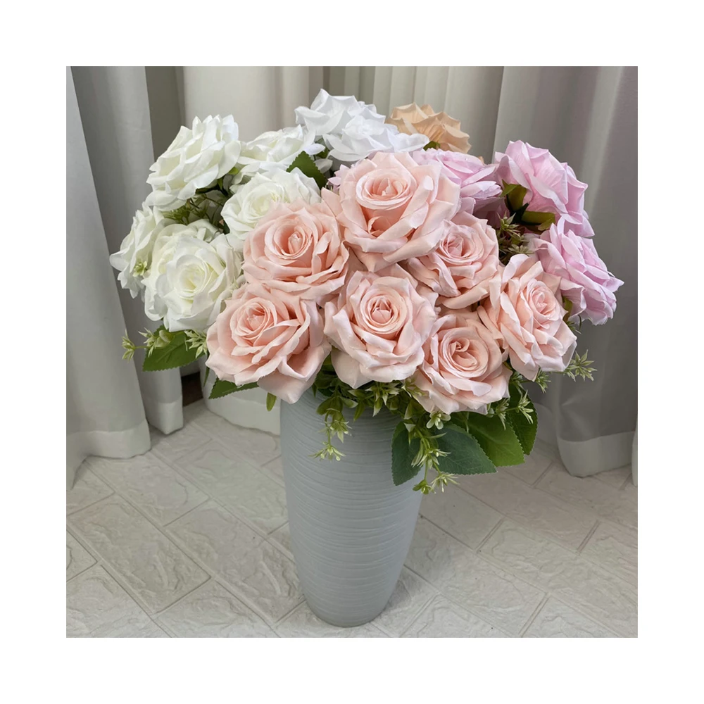 QYY-01 Factory Sale Real Touch Faked Rose Silk Flower Realistic Bouquet Artificial Rose Bouquet for Home Wedding Party Decor