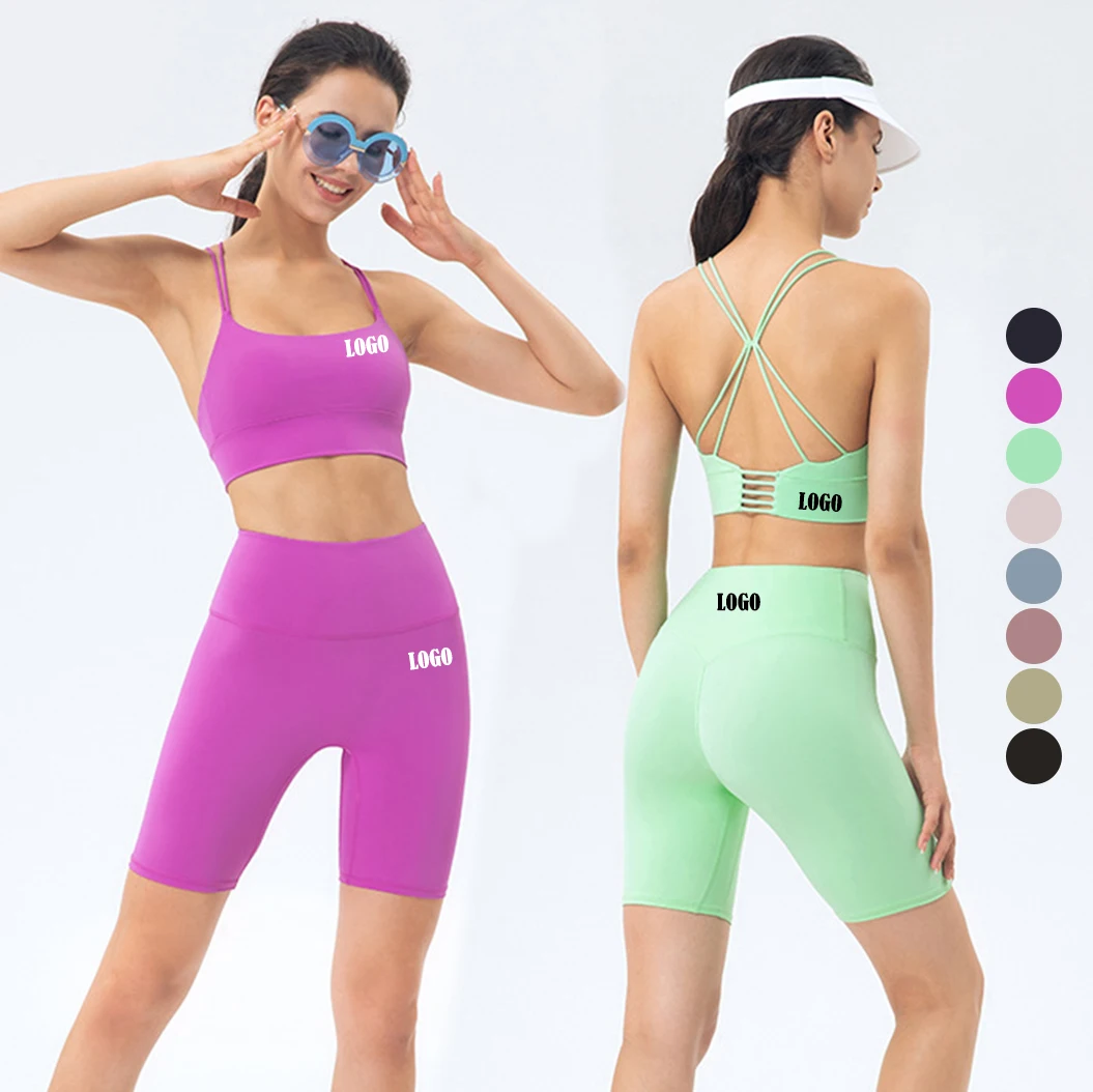 New Trend Summer Multi-color Workout Sportswear Fitness Women butt shorts Two piece Yoga Sets