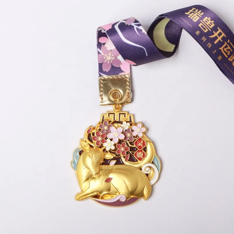High Quality Gold Engraved 3D Medallion Chinese Zodiac Horse Deer Tiger Lion Snake Animal Medals And Trophies