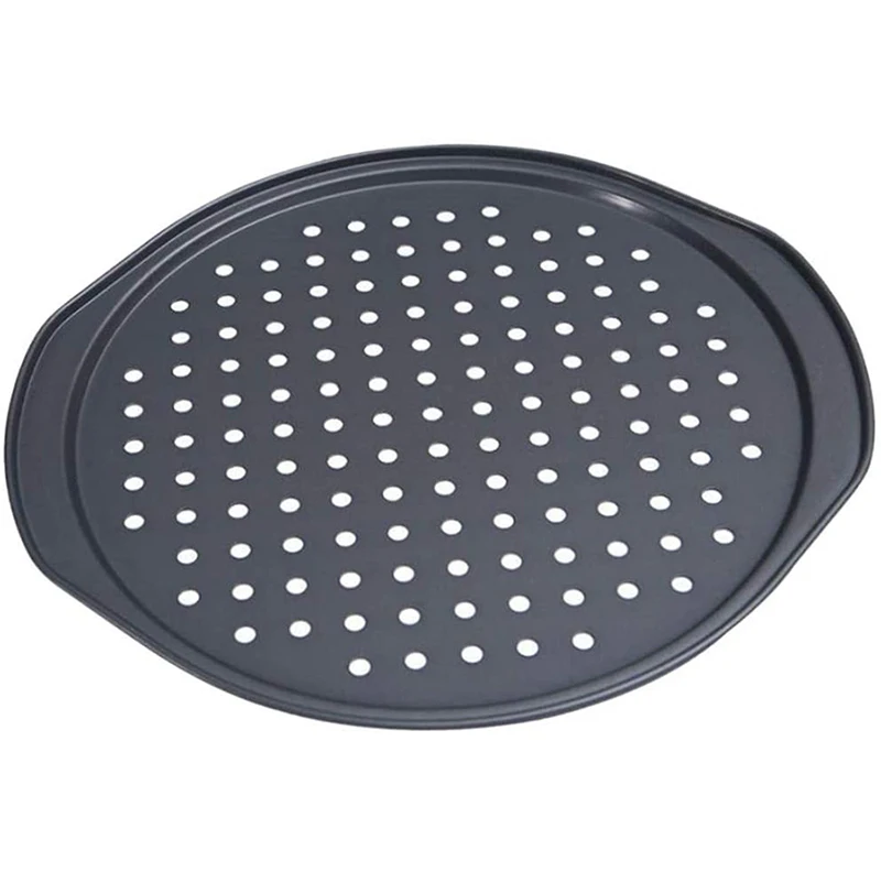 Pizza Pan Baking Tray Pizza Bakeware  Non Stick Baking Steel Round Black Carbon Steel with Holes