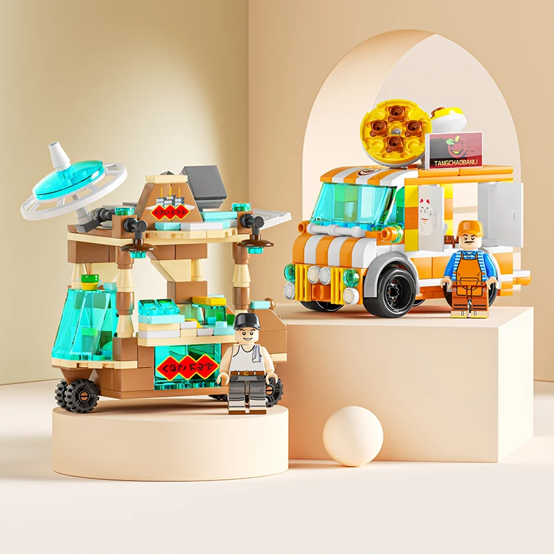Lele Brother 8613 Kids Snack Food Cart Bricks Mini City Street View Building Block Toys
