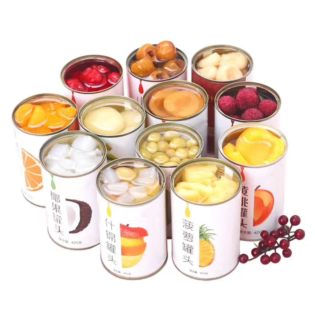 Empty food tin jar Exquisite Pack Canned Fruit Fresh Kiwi Orange Round Tin Can with easy open lid