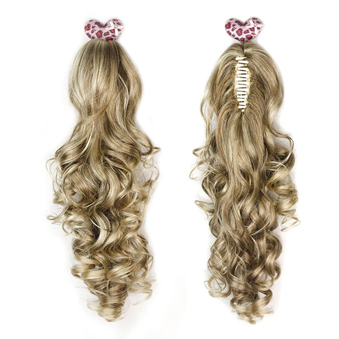 
Hot selling with claw clip long Jerry curly high synthetic ponytail hair extension 
