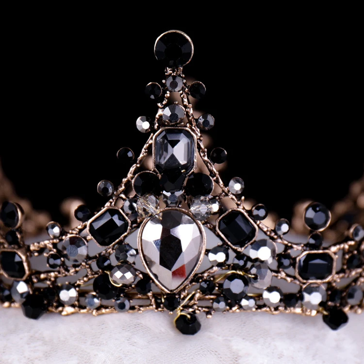 
Wedding Bride Hair Tiaras Jewelry Crystal Vintage Elegant discount Handmade Black Bridal Crown 