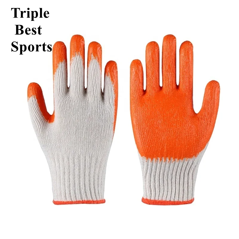 TB6 Orange latex rubber palm Smooth coated Natural white cotton liner work safety gloves