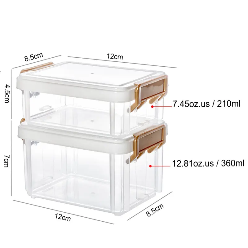 EVERSMILY Latching Box with Lid 210ml & 360ml Plastic Transparent Bins & Things Organizer 2 Layer Stack Box Storage Container
