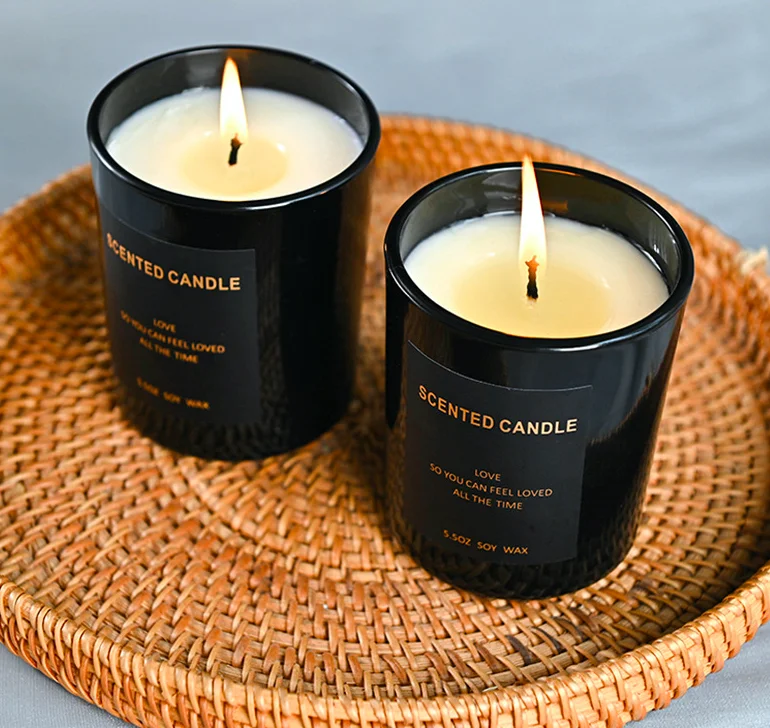 wholesale glass cup candle soy wax aroma home decoration candle gift for indoor black glass scented cup candle