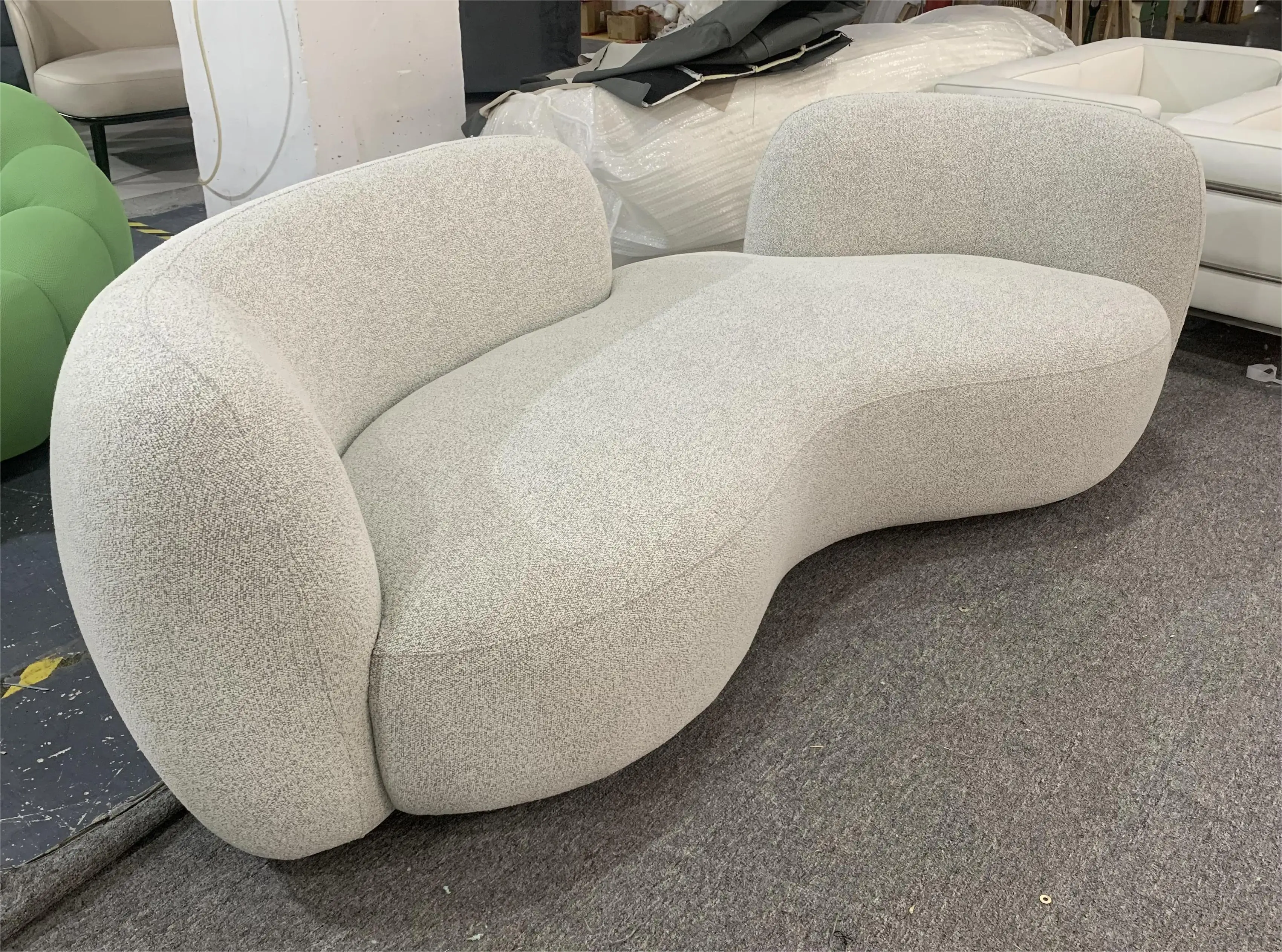 Modern European French Comfortable Curve Couch Faux Sheepskin Shearling Teddy Fabric Big Sofa 250