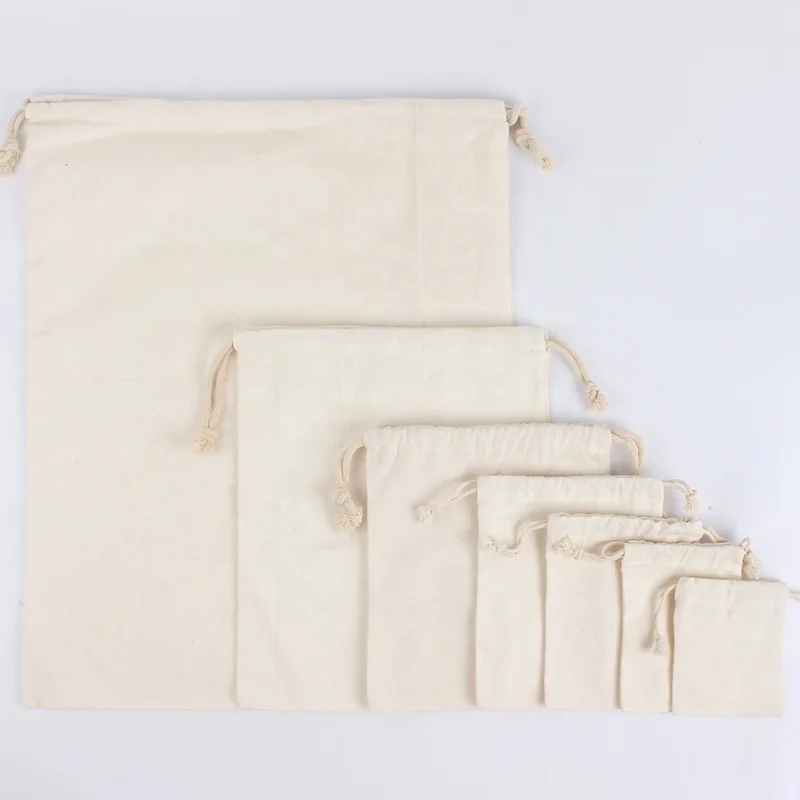 Eco friendly reusable promotion gift bag custom drawstring pouch with logo canvas drawstring jewelry pouch cotton drawstring bag