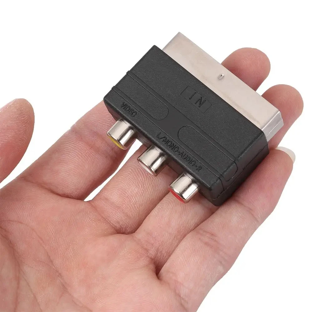 Hot 21Pin Scart Adaptor AV Block to 3 RCA Phono Composite S-Video with in/out Switch Scart Adaptor AV Block