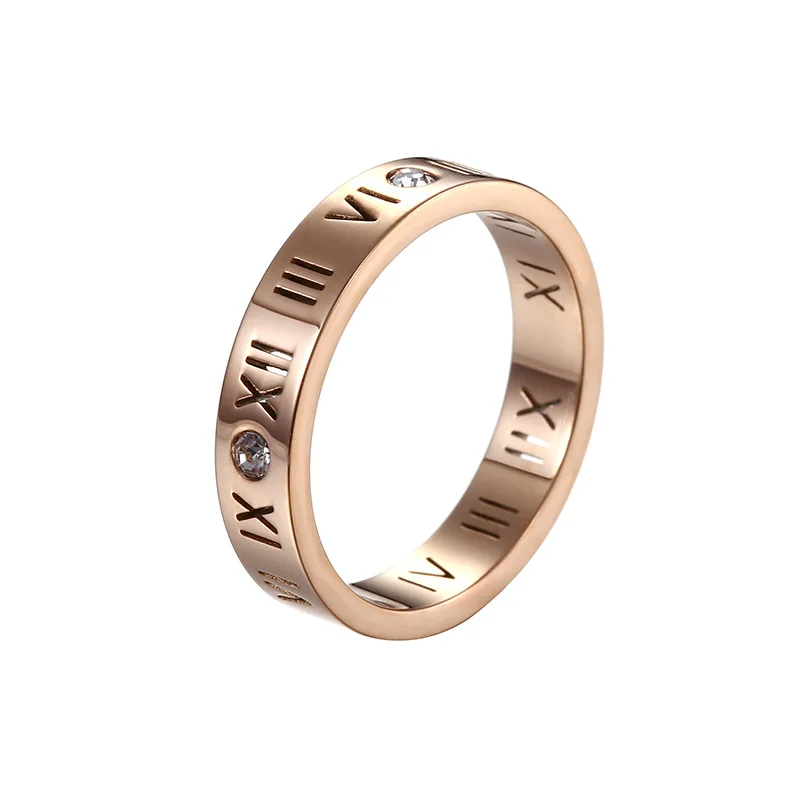 YW Fashion Ring Titanium Steel Material Indelible Roman Numeral Ring Gold Rings For Women