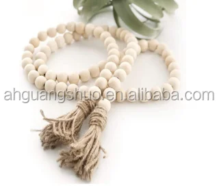 
wood bead garland rustic decor bedroom wall decorations farmhouse ornament woven wall hanging /light natural wood bead tassels 