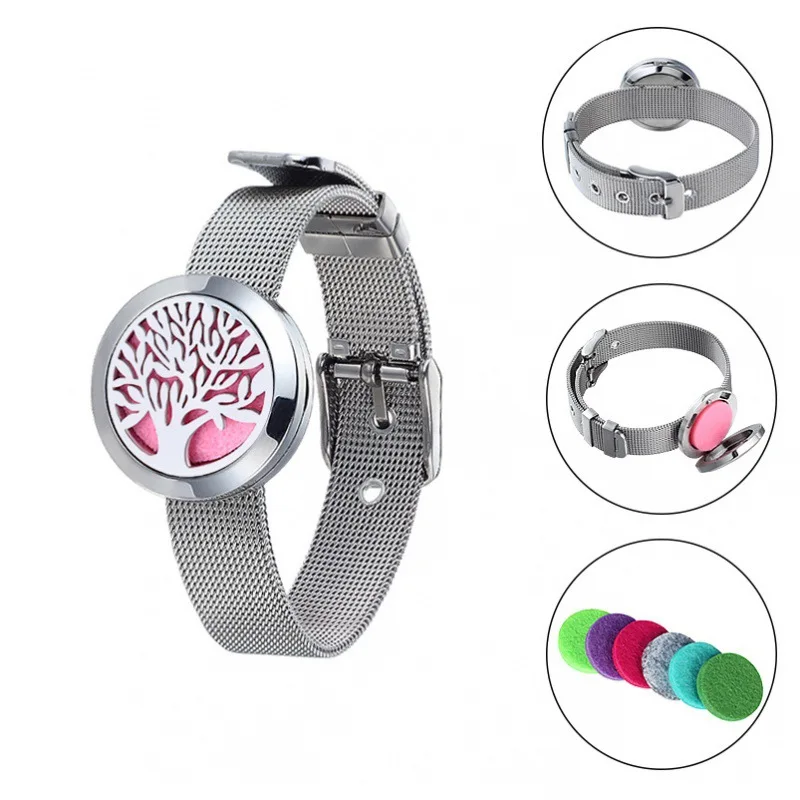 Stainless Steel Magnet Hollow Perfume Aromatherapy Essential Oil Watch Strap Bangles Titanium Steel Perfume Diffusion Bracelet