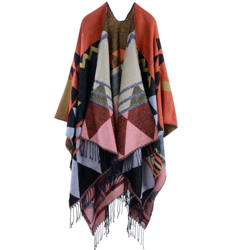 2022 New Arrival Hot Selling Reversible Shawl Poncho Double Faced Tassels Oversized New Fashion Style Lady Women