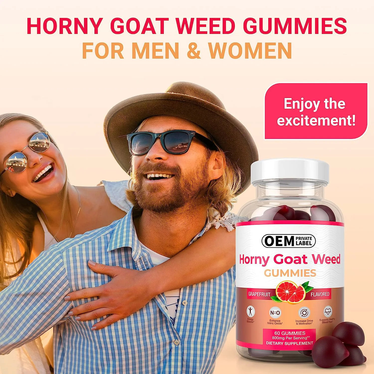 Potent Horny Goat Weed Extract Vegan Gummies Max Potency Chews 800mg for Performance and Stamina Natural Grapefruit Flavor