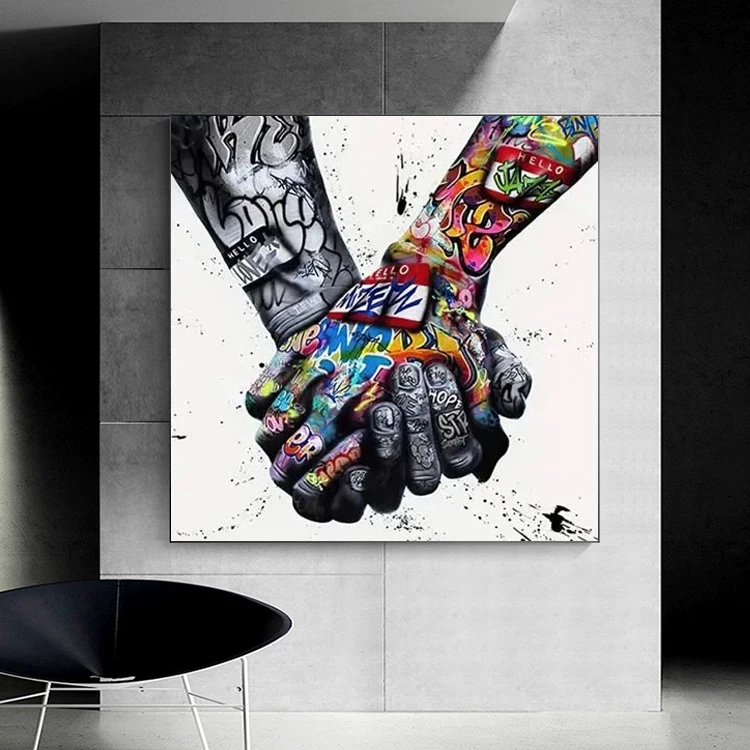 Bedroom Decor Hand Gesture Canvas Print Graffiti Wall Art Love Abstract Romantic Street Pop Art Painting