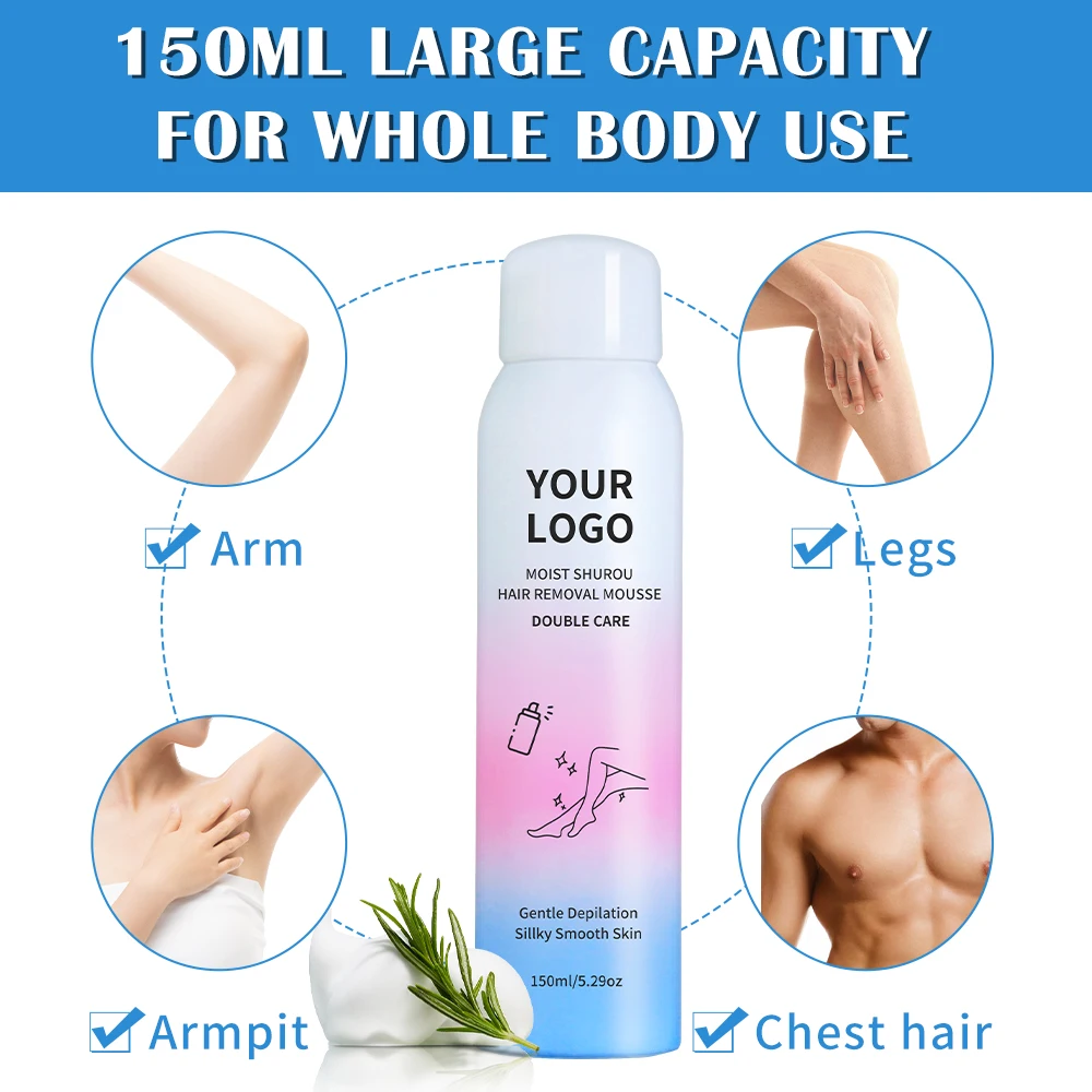 OEM Private Label Foam Depilatories Women & Men Hair Removal Cream Body Permanent Hair Remove Spray